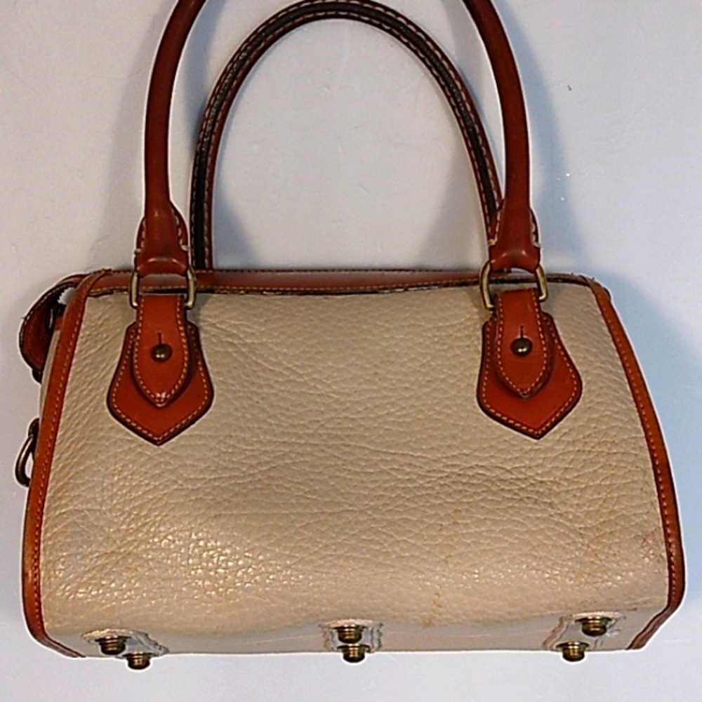 Dooney & Bourke Leather Gladstone Cream and Tan Satchel - Picture 7 of 16